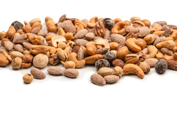A group of almonds, pistachios, walnuts, macadamia, cashews.