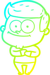 cold gradient line drawing cartoon happy man