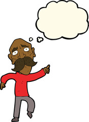 Obraz premium cartoon sad old man pointing with thought bubble