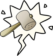 cartoon mallet and speech bubble in smooth gradient style