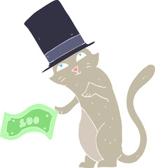 flat color illustration of a cartoon rich cat
