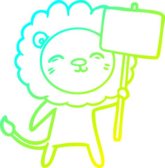 cold gradient line drawing cartoon lion with protest sign