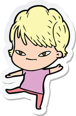 sticker of a cartoon happy woman