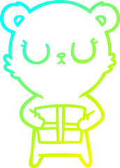 cold gradient line drawing peaceful cartoon bear with present