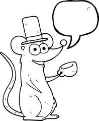 speech bubble cartoon mouse with teacup