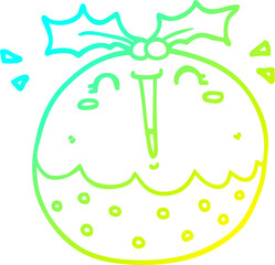 cold gradient line drawing cute cartoon christmas pudding