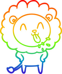 rainbow gradient line drawing happy cartoon lion