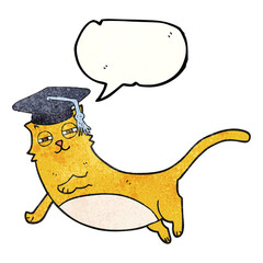 texture speech bubble cartoon cat with graduate cap