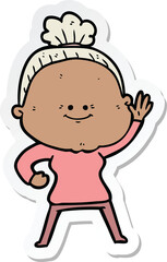 sticker of a cartoon happy old woman