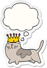 cartoon arrogant cat and thought bubble as a printed sticker