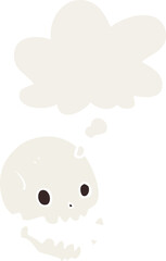 cartoon spooky skull and thought bubble in retro style