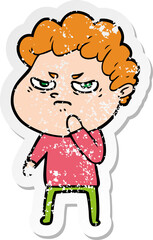 distressed sticker of a cartoon angry man