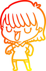 warm gradient line drawing cartoon woman