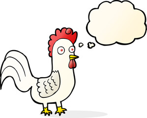 cartoon rooster with thought bubble