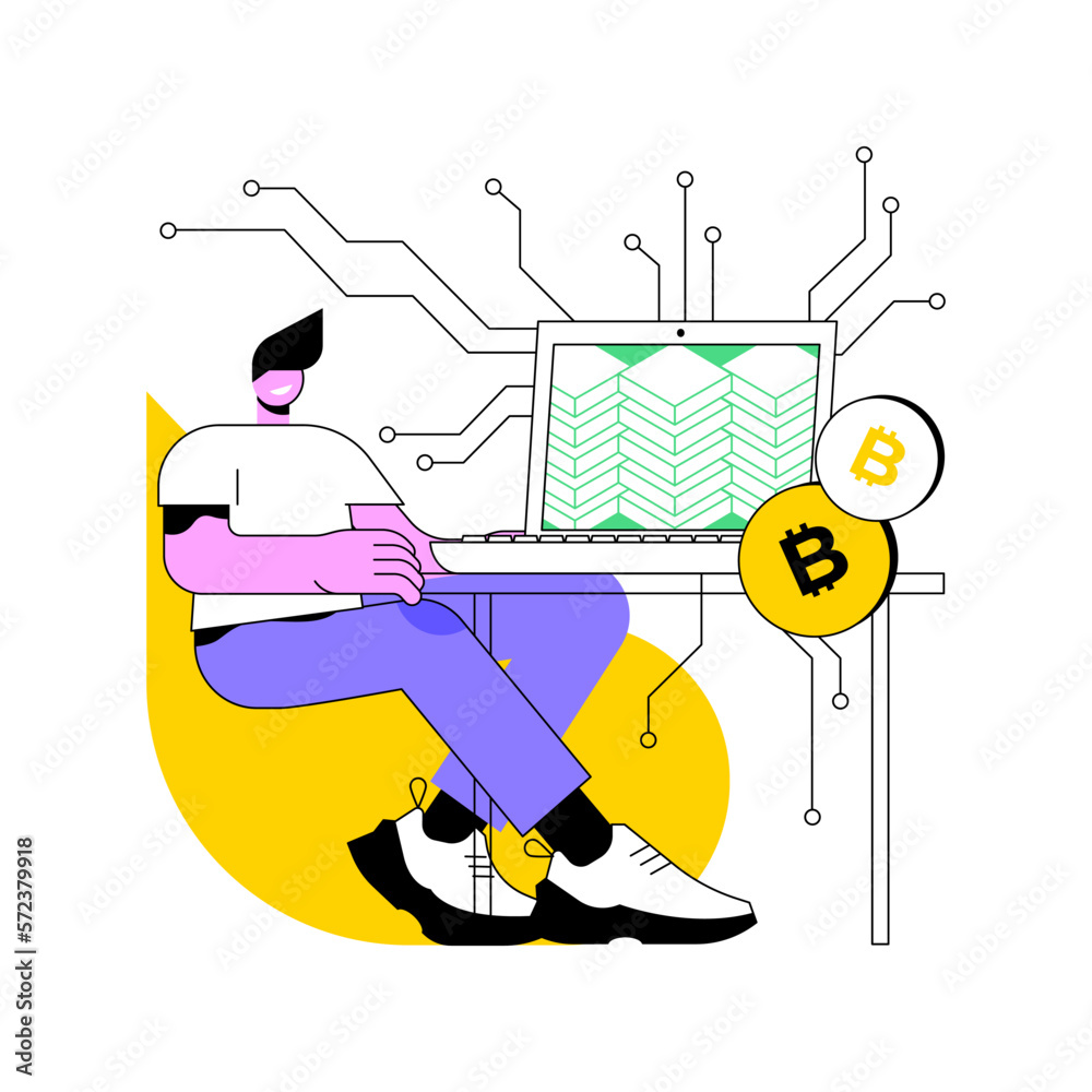 Poster blockchain engineer isolated cartoon vector illustrations. professional blockchain engineer with lap