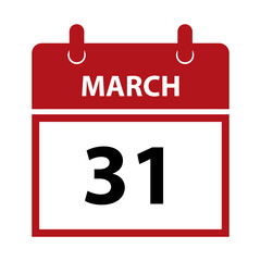 Fototapeta premium March 31. Vector flat daily calendar icon. Date and time, day, month for birthday, anniversary, appointment, remainder or event. Holiday.