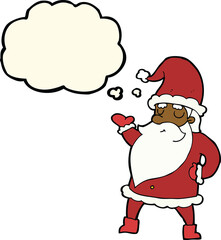 cartoon santa claus with thought bubble
