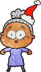 textured cartoon of a happy old woman wearing santa hat