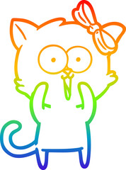 rainbow gradient line drawing cartoon cat