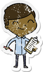 distressed sticker of a cartoon boy smiling