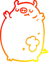 warm gradient line drawing cartoon fat pig
