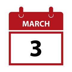 Fototapeta premium March 3. Vector flat daily calendar icon. Date and time, day, month for birthday, anniversary, appointment, remainder or event. Holiday. World Wildlife Day, World Hearing Day.