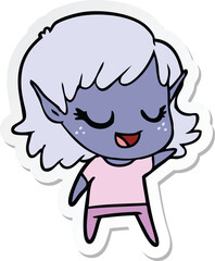 sticker of a happy cartoon elf girl