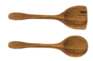 Two different wooden spoons isolated on a transparent background