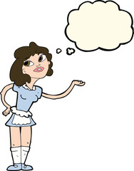 cartoon waitress serving with thought bubble