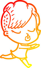 warm gradient line drawing cartoon pretty hipster girl