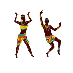 Dancing African man and woman in national costumes