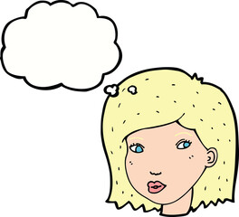 cartoon female face with thought bubble