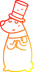 warm gradient line drawing cartoon bear in top hat