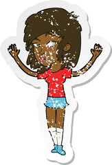 retro distressed sticker of a cartoon pretty girl