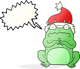 speech bubble cartoon frog in christmas hat