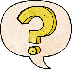 cartoon question mark and speech bubble in retro texture style