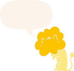 cartoon lion and speech bubble in retro style