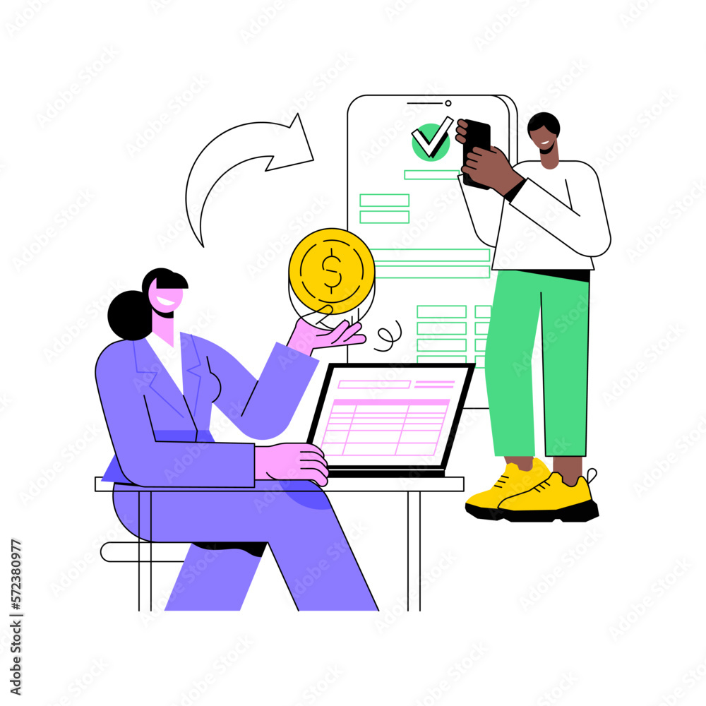 Poster payroll processing isolated cartoon vector illustrations. man using software to automate business pr