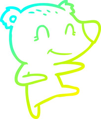 cold gradient line drawing smiling dancing bear cartoon