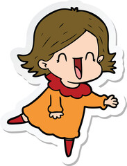 sticker of a cartoon happy woman