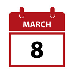 March 8. Vector flat daily calendar icon. Date and time, day, month for birthday, anniversary, appointment, remainder or event. Holiday. No Smoking Day. Internation Women's Day