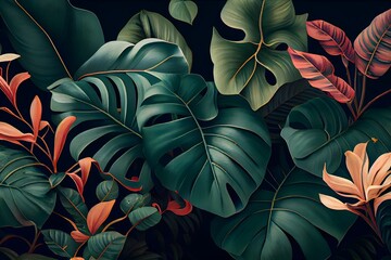 Red and green leaves, Classic tropical plant wallpaper generative ai, high quality