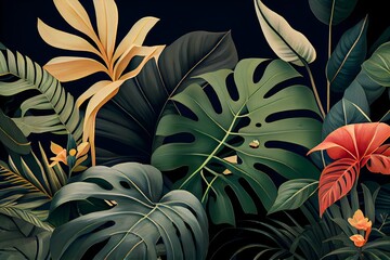 Red and green leaves, Classic tropical plant wallpaper generative ai, high quality