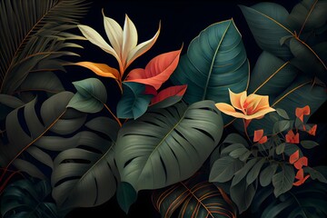 Red and green leaves, Classic tropical plant wallpaper generative ai, high quality