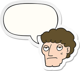 cartoon bored man and speech bubble sticker