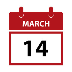 March 14. Vector flat daily calendar icon. Date and time, day, month for birthday, anniversary, appointment, remainder or event. Holiday. International Day of Action for Rivers, Pi Day.