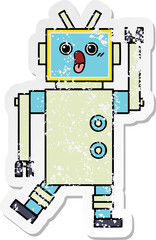 distressed sticker of a cute cartoon robot