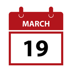 March 19. Vector flat daily calendar icon. Date and time, day, month for birthday, anniversary, appointment, remainder or event. Holiday.
