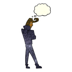 cartoon cool guy with thought bubble