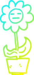 cold gradient line drawing cartoon flower in pot